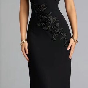 Windsor Black Beaded Floral Midi Dress